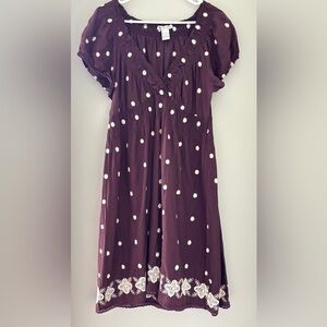 Women's  XL Dress‎ Boho Embroidered Flowers V-Neck Midi Country Festival Purple